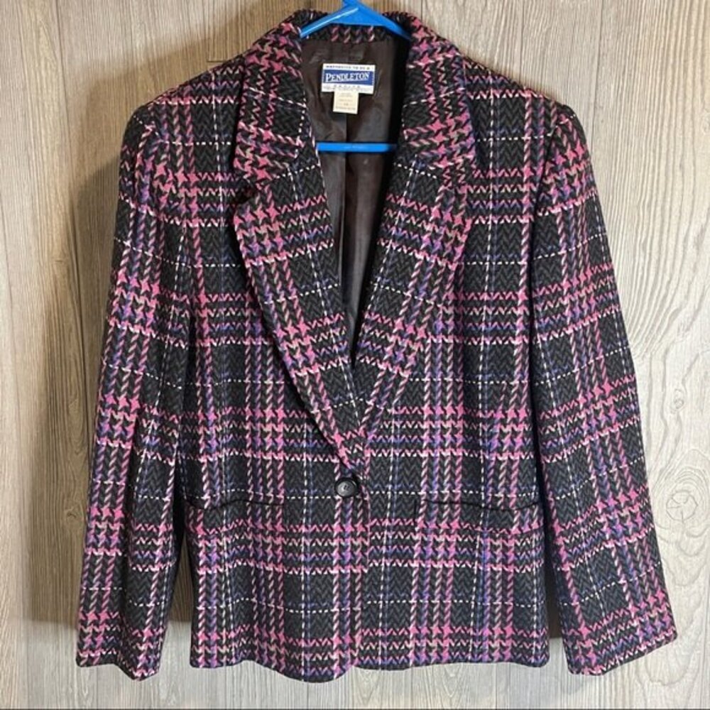 Vintage Women Pendleton Wool Career Blazer Jacket Size 14 Lined made in USA